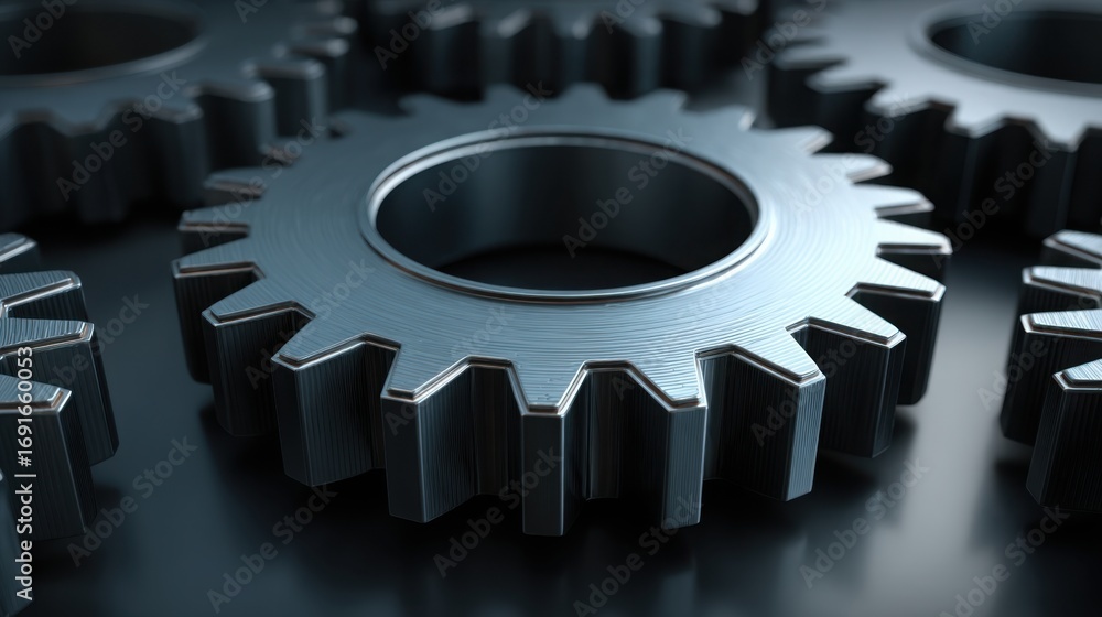 Poster group of interconnected metal gears symbolizing conversion tuning loop icon concept for step-by-step
