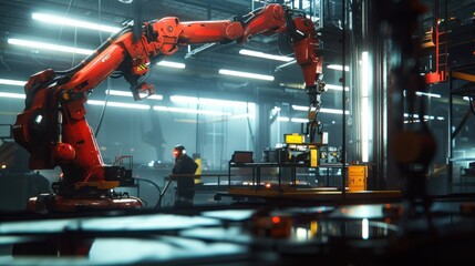 Industrial robot arm in manufacturing facility