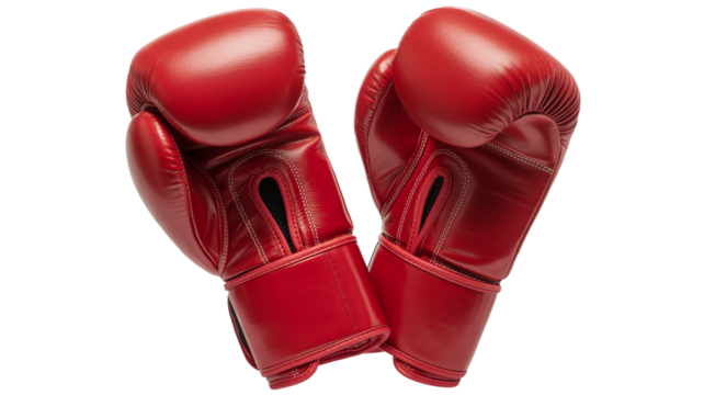 Red boxing gloves symbolize power, competition, and athletic achievement
