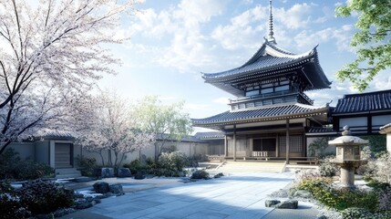 Obraz premium Serene Japanese Temple Garden in Spring