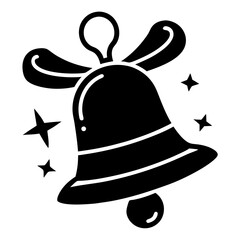 Festive black bell with ribbon and stars perfect for holiday season cheer and minimalist design illustration for joyful greetings