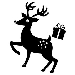 Festive Christmas Deer Silhouette with Gift Box and Antlers Leaping Through Holiday Season Cheer