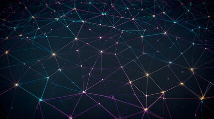 Dynamic glowing network of interconnected nodes and lines forms a vibrant abstract digital web, representing data, science, and future technology in a modern, luminous aesthetic.