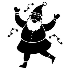 Joyful Dancing Santa Claus Silhouette Illustration with Festive Decorations for Christmas Celebrations and Holiday Season Greetings