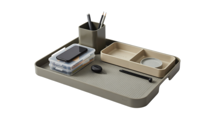 Modern desk organizer with phone, pens, and storage for tidy workspace