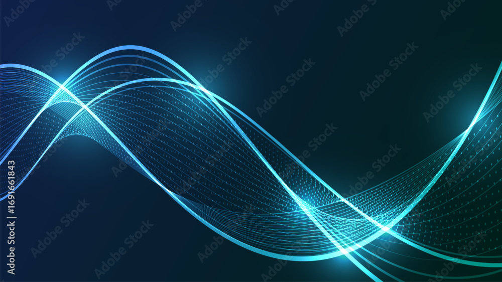 Poster Abstract Digital Wave with Flowing Lines and Glowing Particles.