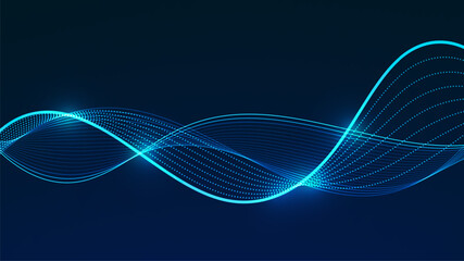 Abstract Digital Wave with Flowing Lines and Glowing Particles.