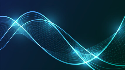 Abstract Digital Wave with Flowing Lines and Glowing Particles.