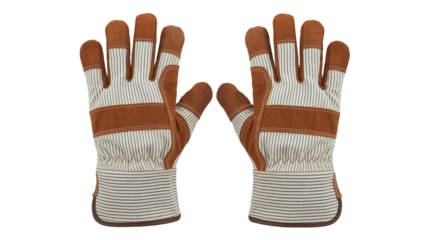 Durable work gloves with striped fabric and leather for protection and grip