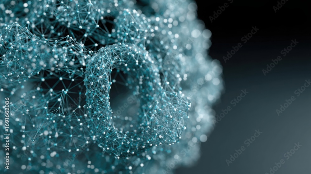 Poster molecular structure against a blue background representing innovation in cyber-proof yield model ico