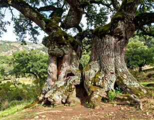 Ancient oak tree with gnarled roots