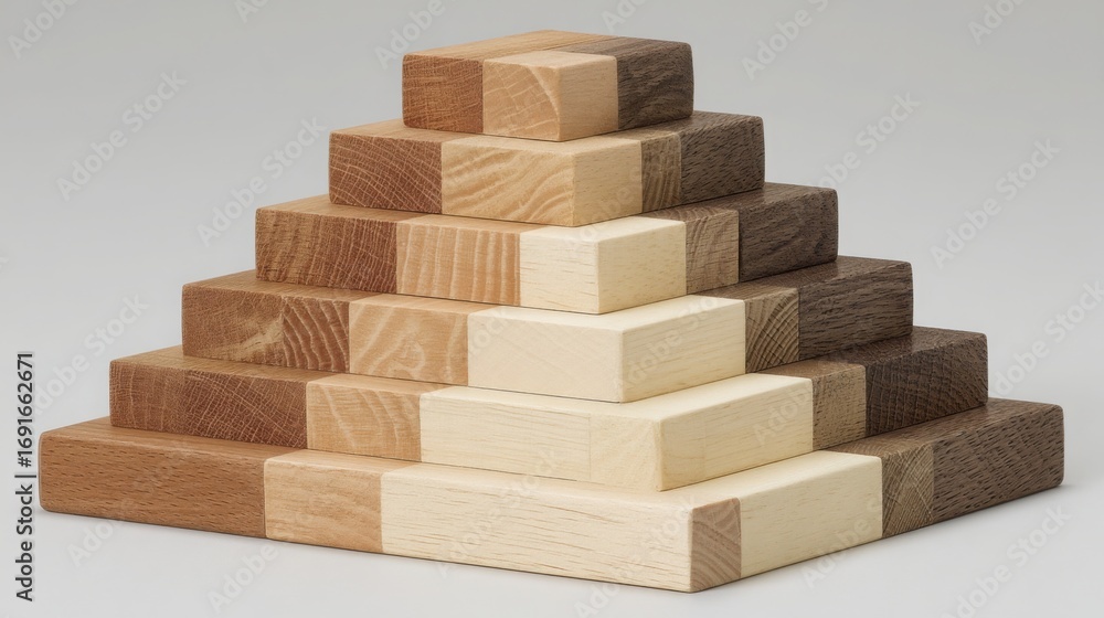 Aufkleber elegant wooden pyramid crafted from natural wood indicating data-driven fibonacci module and sequenc