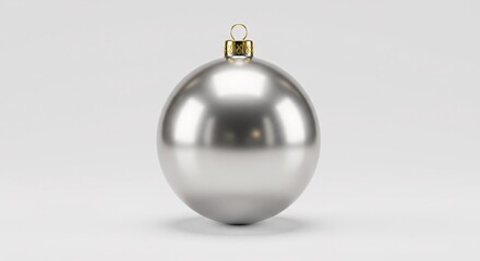 A shiny silver glass Christmas bauble with a silver ribbon, isolated on a white background, perfect for holiday decoration
