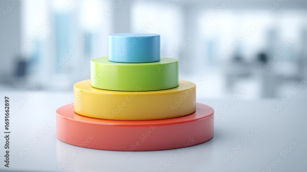 Poster colorful stack of plastic cups representing organization and creativity in a playful setting or port