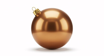 A shiny golden glass Christmas ball ornament is isolated on a white background for a festive holiday celebration