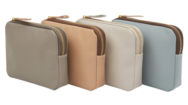 Stylish cosmetic bags in neutral tones offering elegant storage solutions
