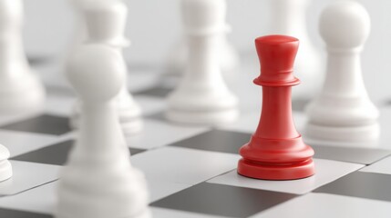 Vibrant red pawn positioned on a chess board signifying strategic decisions and insights in a competitive game environment