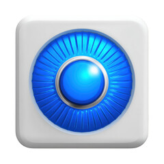 Blue button with radial lines on white rounded square background round button concentric circles isolated on a transparent background