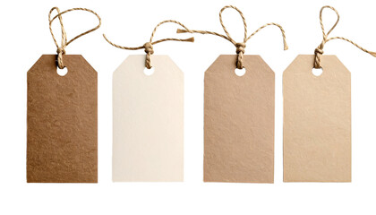Gift Tags in Soft Brown and Beige, Isolated on Transparent Background 