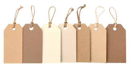 Collection Gift Tags in Soft Brown and Beige, Isolated on Transparent Background 