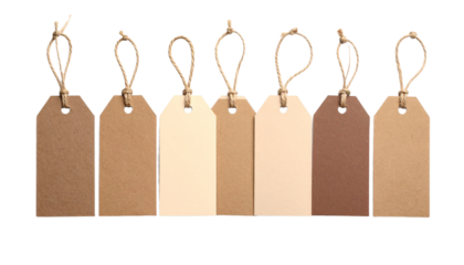 Gift Tags in Soft Brown and Beige, Isolated on Transparent Background 