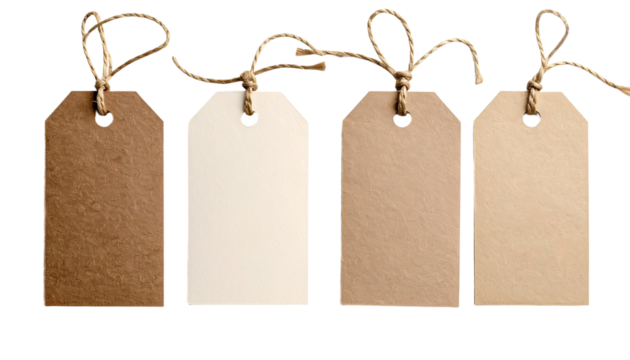 Gift Tags in Soft Brown and Beige, Isolated on Transparent Background 