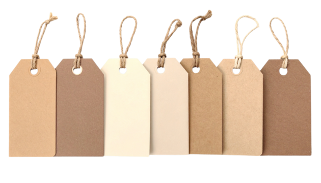 Collection Gift Tags in Soft Brown and Beige, Isolated on Transparent Background 