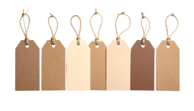 Gift Tags in Soft Brown and Beige, Isolated on Transparent Background