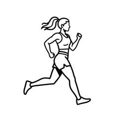 Fototapeta premium Black and White line art style Illustration of Woman Running in Active Pose