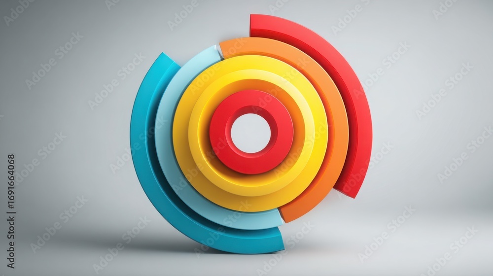 Poster colorful circular object symbolizing insight-prioritized concepts in portfolio management and visual
