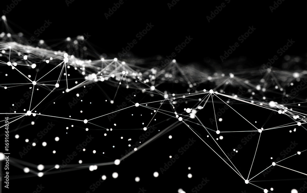 Aufkleber abstract network connections with dots and lines in black background