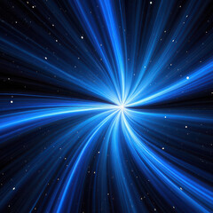 Naklejka premium Radiant blue light explosion trails through starry dark space abstract background