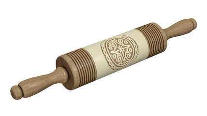 Ornate wooden rolling pin with intricate carved pattern for baking artisanal dough