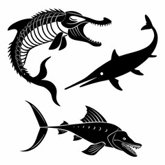 Predatory fish in black and white vector illustration