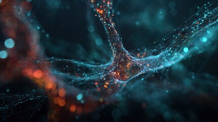 Abstract network connection with glowing nodes and lines in a dark environment