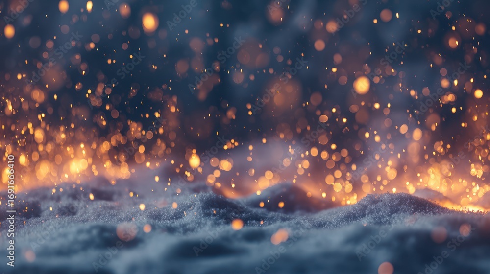 Poster abstract golden light bokeh on dark background with sparkles and glowing particles
