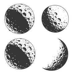 Moon phases set in engraved vintage style