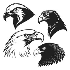 Set of eagle head silhouettes