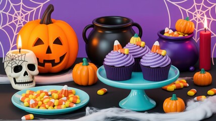 Halloween Treats with Pumpkins and Candy Corn