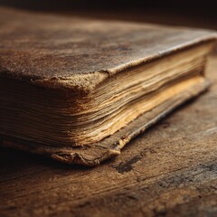 Antique leather-bound book with worn edges and weathered cover