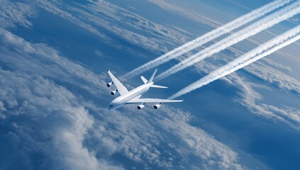 Airplane soaring above cloudy skies