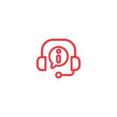Red Headset with Info Icon on a White Background. Call Center Line Art