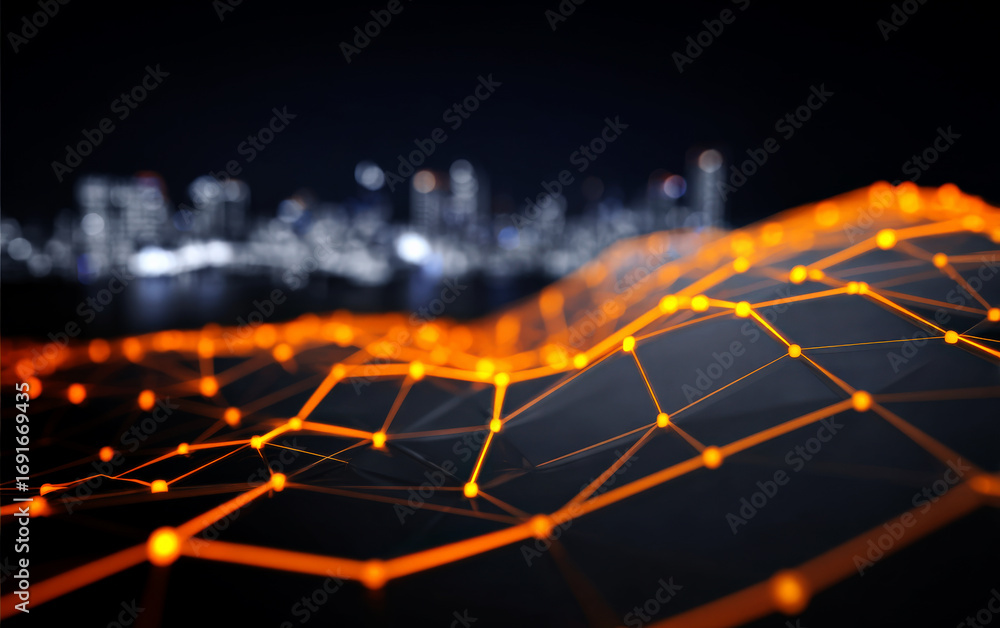Aufkleber abstract network structure with city background in modern technology