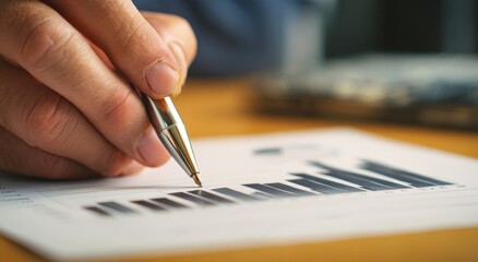 Close-up of hand analyzing bar graph