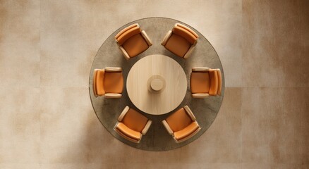 Circular meeting table and chairs