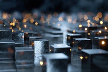 Abstract metallic cube pattern with glowing lights
