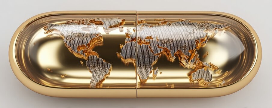 Gold capsule with a world map