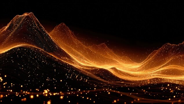 Golden mountain range in a dark space