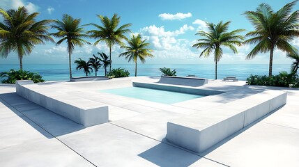 Fototapeta premium Tropical Oasis Serene Poolside Escape with Palm Trees