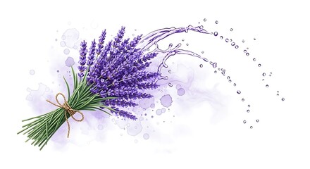 Fresh lavender bouquet with water splash for calming aromatherapy themes, spa promotions, and elegant floral designs that evoke serenity and natural beauty